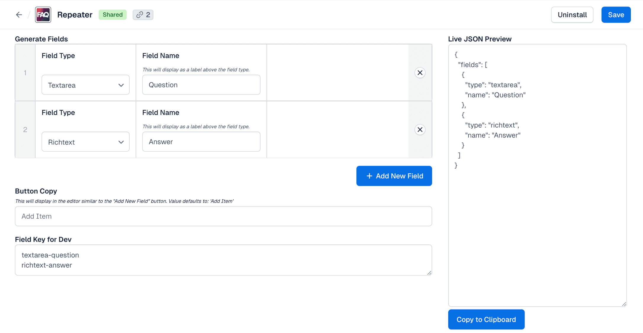 Step media for Set Up Fields in the Repeater Config